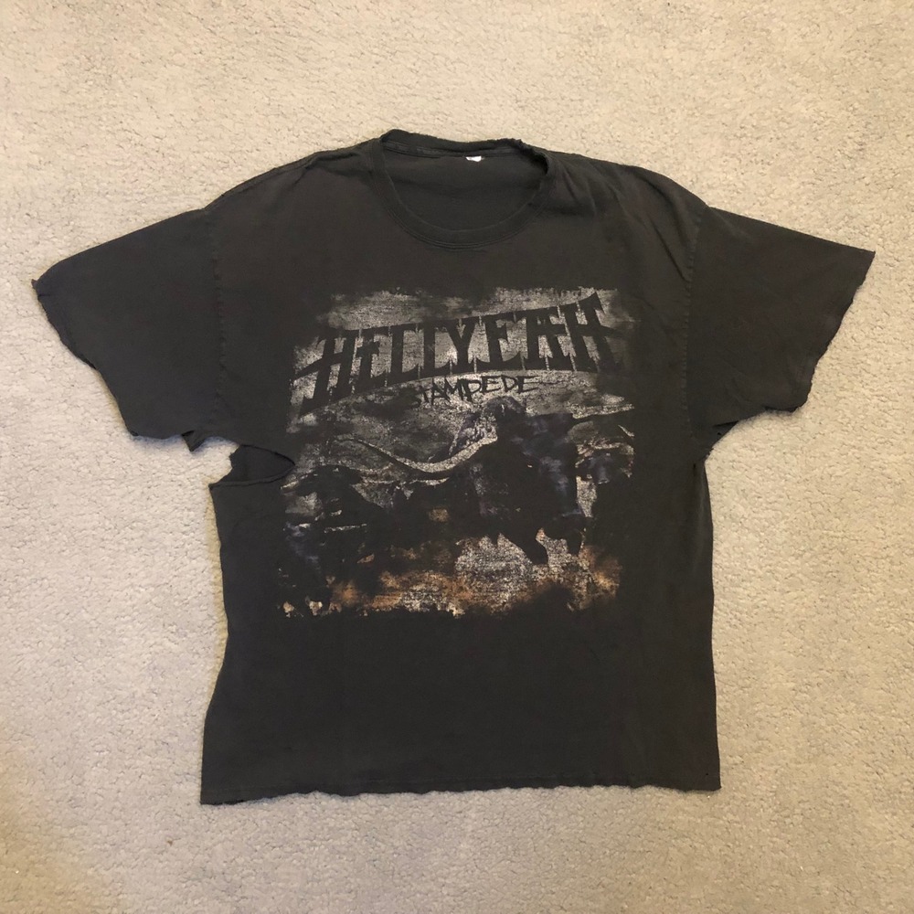 Hellyeah Stampede Band T-Shirt Distressed Thrashed Metal Concert Faded‎ Black XL